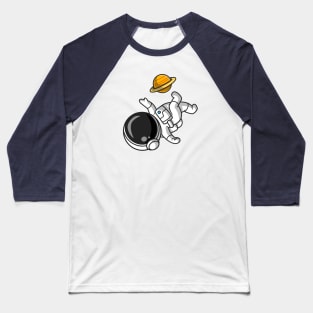 Cute Astronaut Playing Soccer Planet Cartoon Baseball T-Shirt